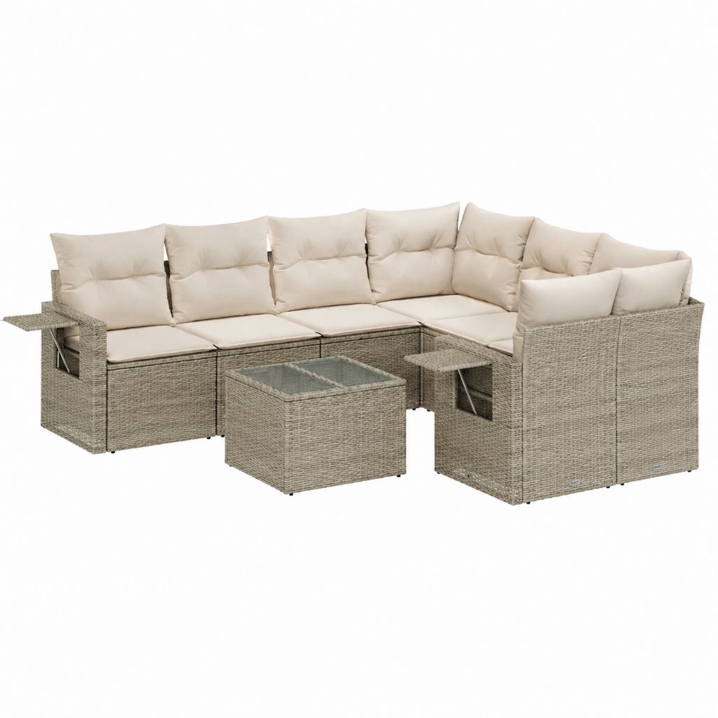 Salon de jardin d'angle 5 places gris et beige en résine tressée PE avec table basse 250 x 200 x 85 cm