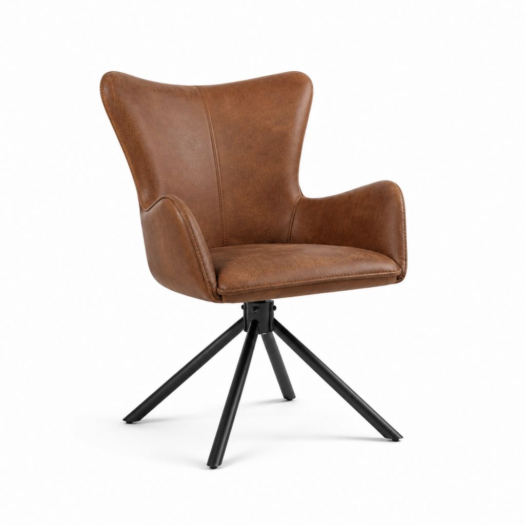 Fauteuil pivotant marron en cuir synthétique PU avec piètement acier noir 62 x 64 x 83 cm