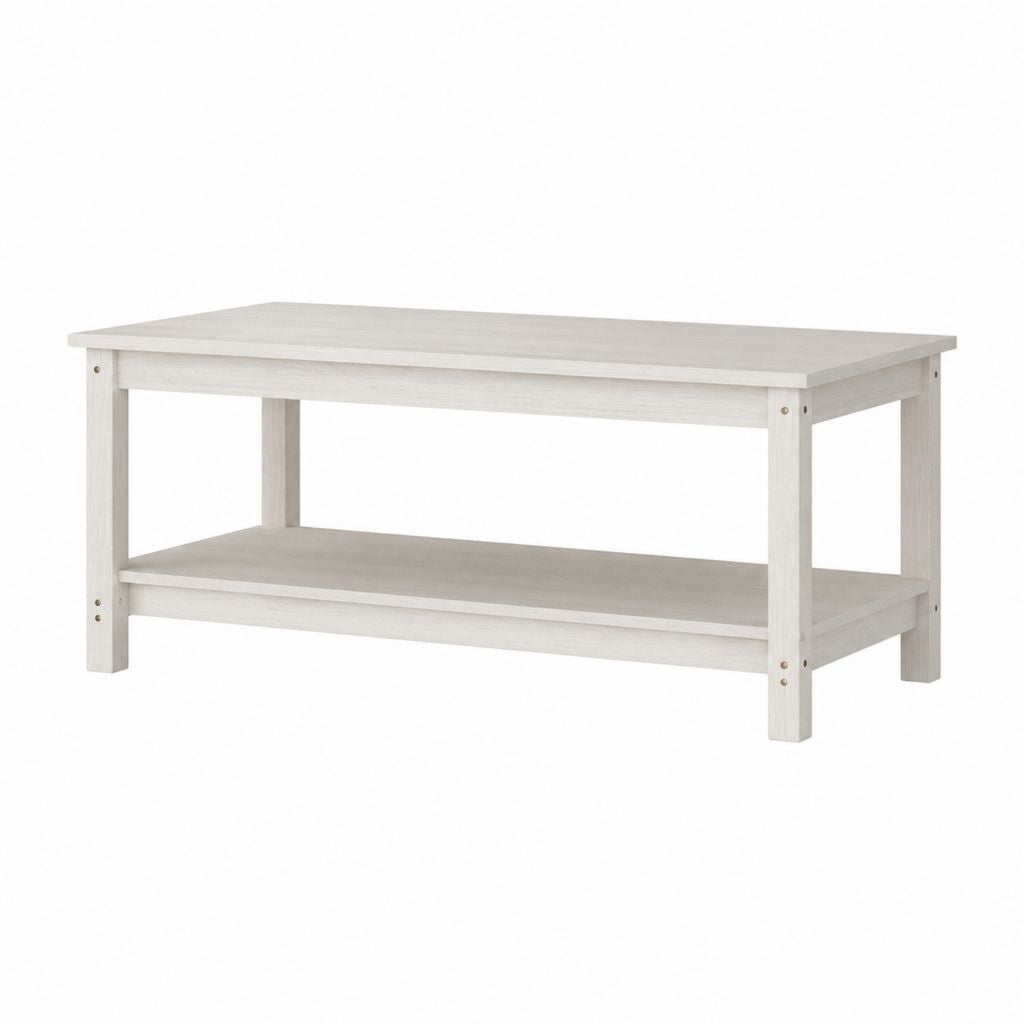 Table basse rectangulaire blanc cassé en panneaux de particules 100 x 50 x 45 cm avec étagère basse
