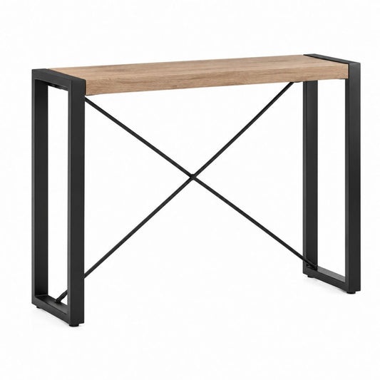 Console d'entrée rectangulaire chêne clair et noir en panneau MDF et acier 100 x 30 x 75 cm