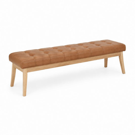 Banc de bout de lit capitonné marron en cuir synthétique PU et bois massif 160 x 45 x 45 cm