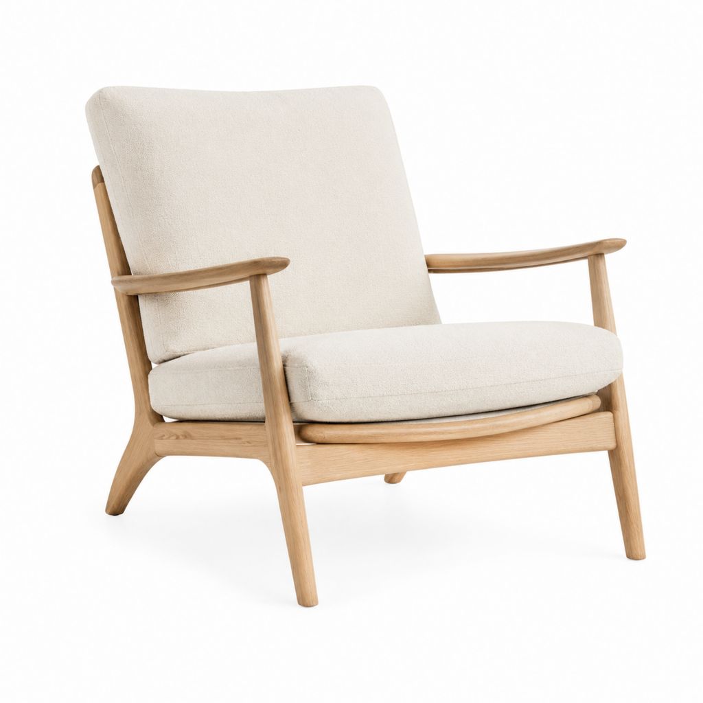 Fauteuil de salon beige en chêne massif et polyester 70 x 80 x 85 cm