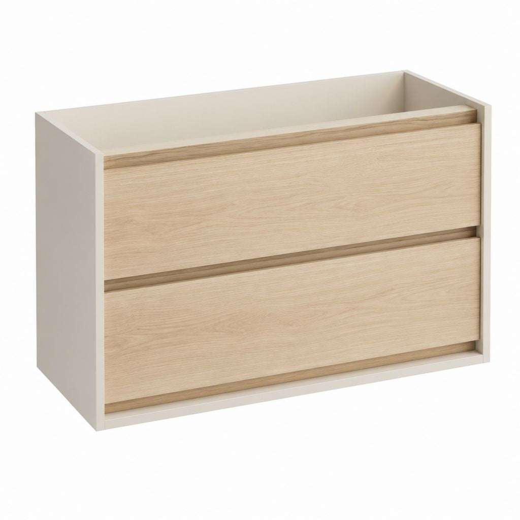 Meuble sous vasque suspendu blanc et chêne clair en panneaux MDF rectangulaire 80 x 46 x 60 cm avec 2 tiroirs
