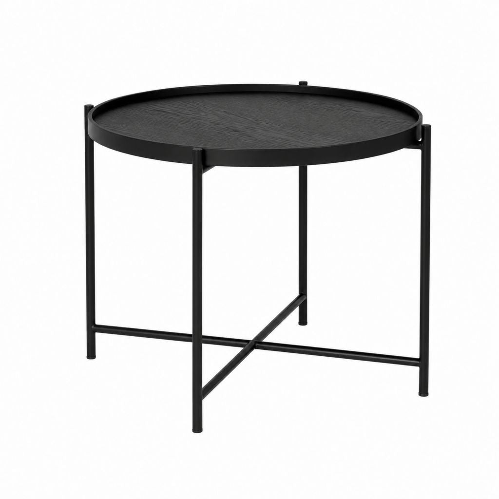 Table basse ronde noire en MDF et acier 60 x 45 cm