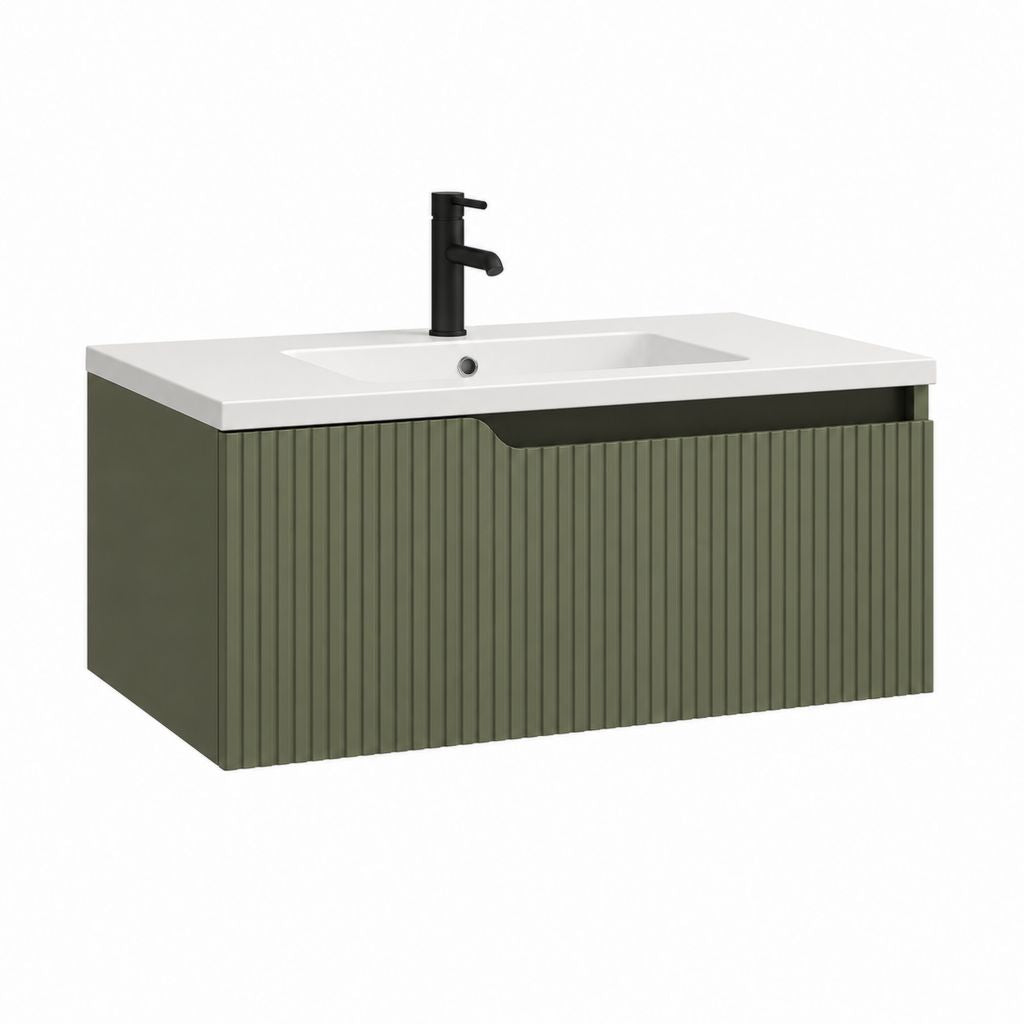 Meuble sous vasque suspendu vert en MDF avec lavabo rectangulaire en céramique 80 x 46 x 50 cm