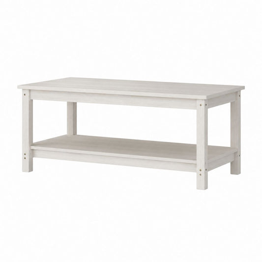 Table basse rectangulaire blanc cassé en panneaux de particules 100 x 50 x 45 cm avec étagère basse