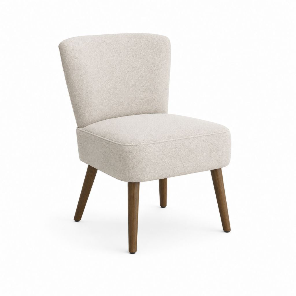 Fauteuil de salon beige en polyester bouclette avec pieds en hévéa massif 57 x 60 x 78 cm