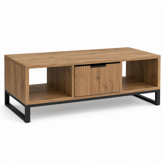 Table basse rectangulaire chêne et noir en panneaux de particules 100 x 60 x 45 cm avec rangement